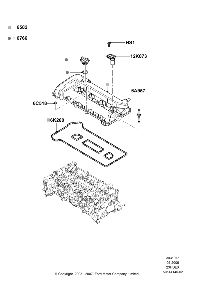 15D - Cylinder Head Cover, 2.3L Duratec-HE (145PS) - MI4; 01/MAY/2006-23/JUN/2008