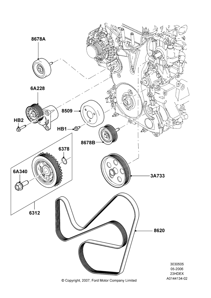 Pulleys and Drive Belts, 2.3L Duratec-HE (145PS) - MI4