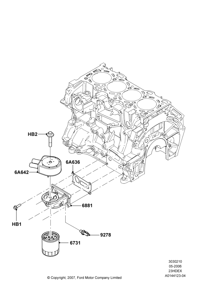 10D - Oil Cooler and Filter, 2.3L Duratec-HE (145PS) - MI4; 01/MAY/2006-23/JUN/2008