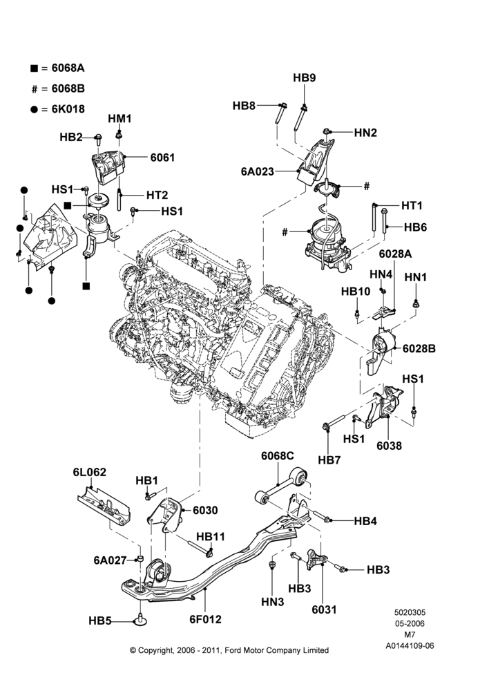 05A - Engine Mounting, 2.3LI4 16v Gas/Electric DOHC Hybrid; 01/MAY/2006-23/JUN/2008