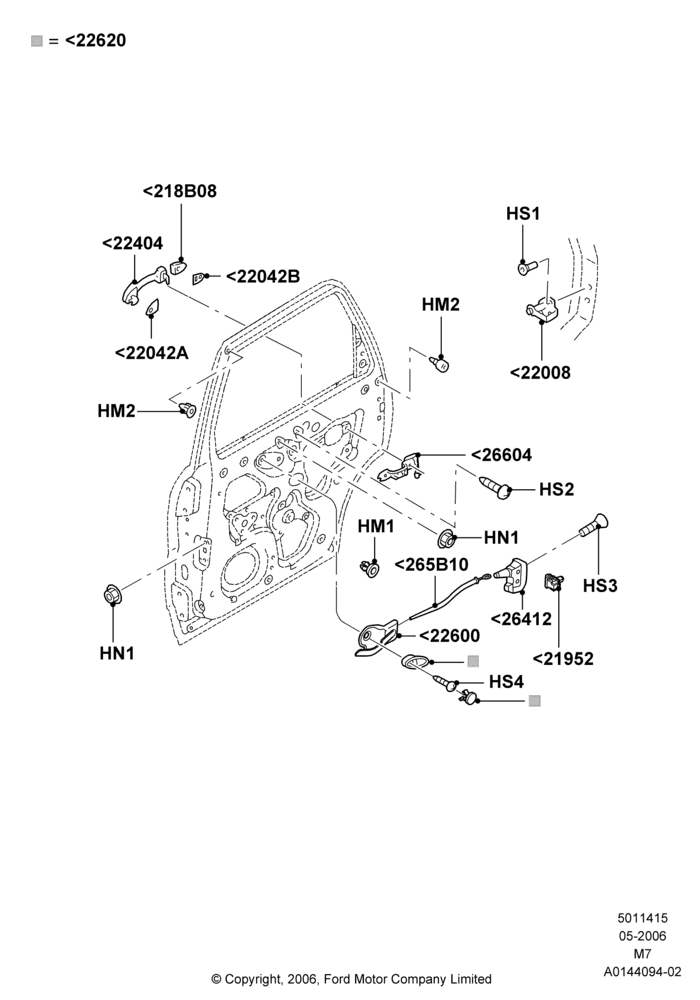 15A - Rear Door Lock Controls, Ford Series; 01/MAY/2006-08/JAN/2007
