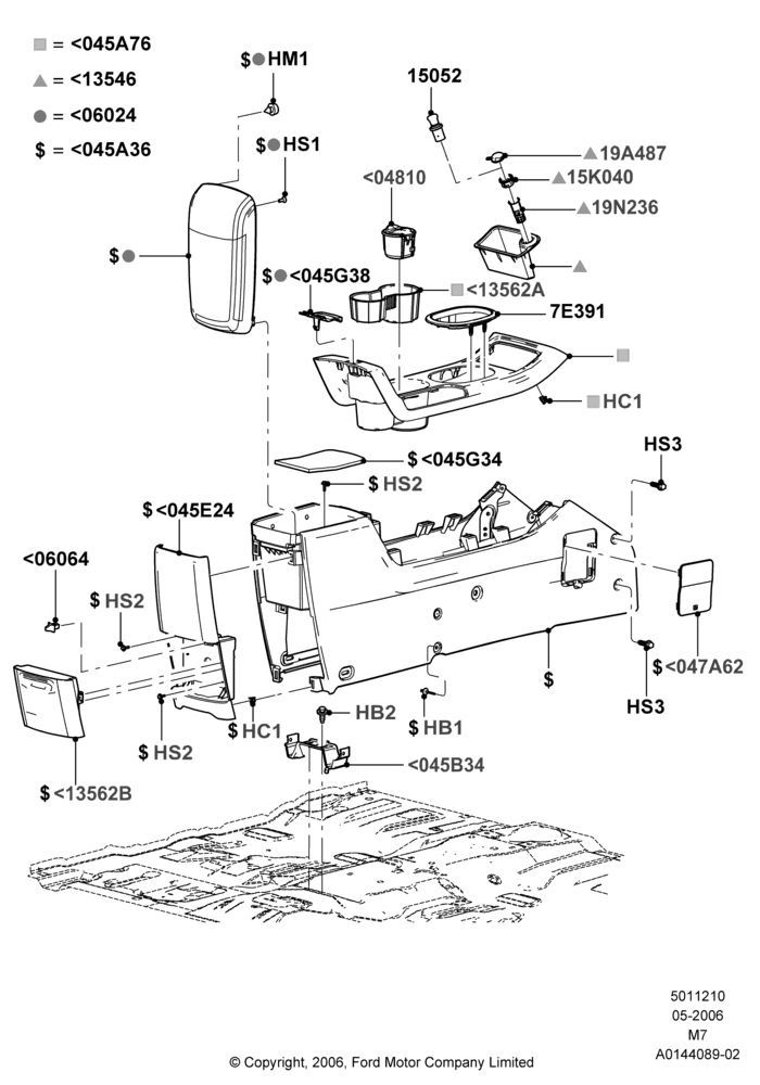 10A - Console - Floor, Ford Series, Less Hybrid Version; 01/MAY/2006-08/JAN/2007