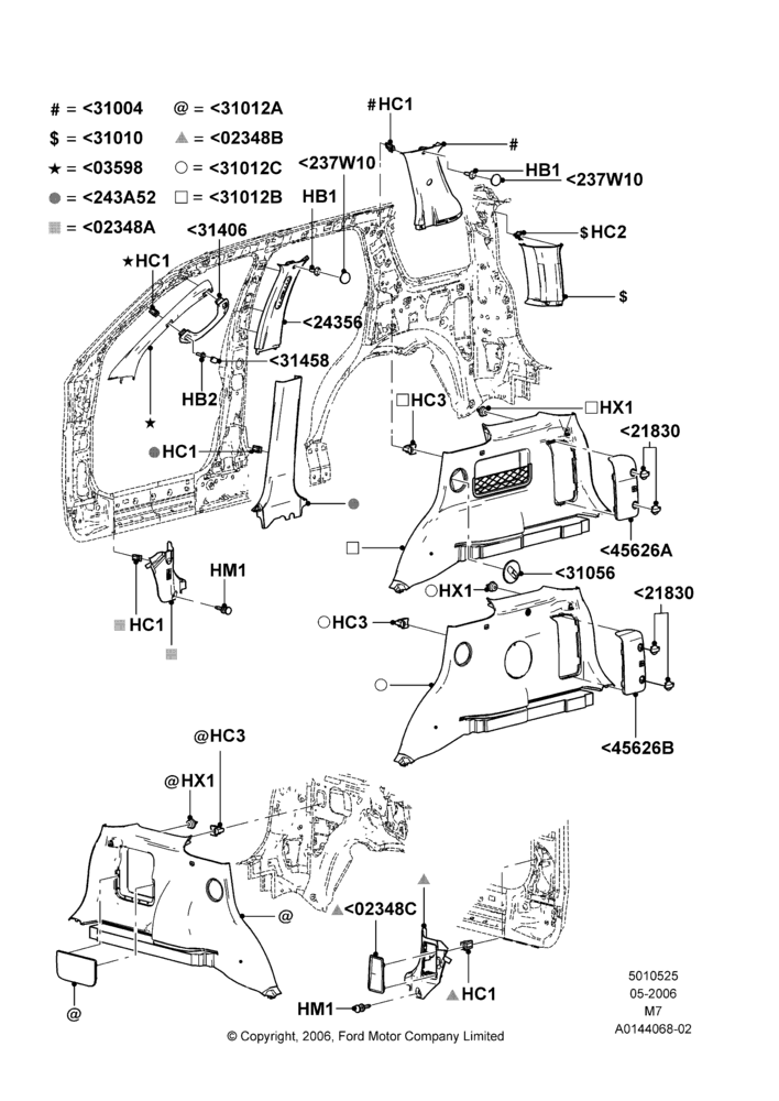 25A - Side Trim, Ford Series, Less Hybrid Version; 01/MAY/2006-08/JAN/2007