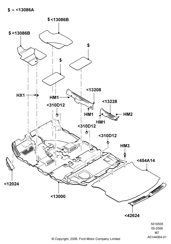 05A - Floor Trim, Ford Series, Less Hybrid Version; 01/MAY/2006-08/JAN/2007