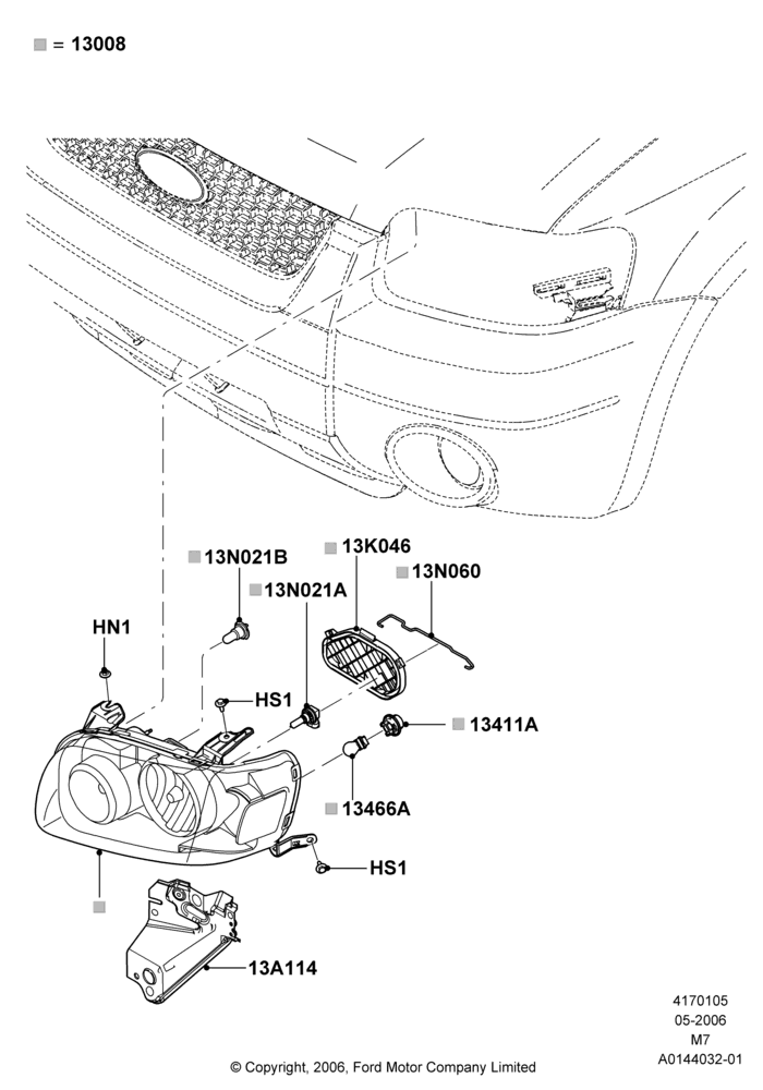 Headlamps and Front Flasher Lamps, (+) North American Markets, Ford Series