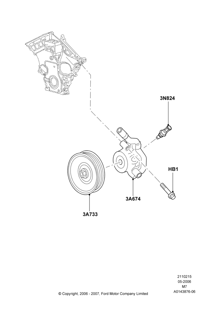 15A - Power Steering Pump Mounting, 2.3L Duratec-HE (145PS) - MI4; 01/MAY/2006-08/JAN/2007