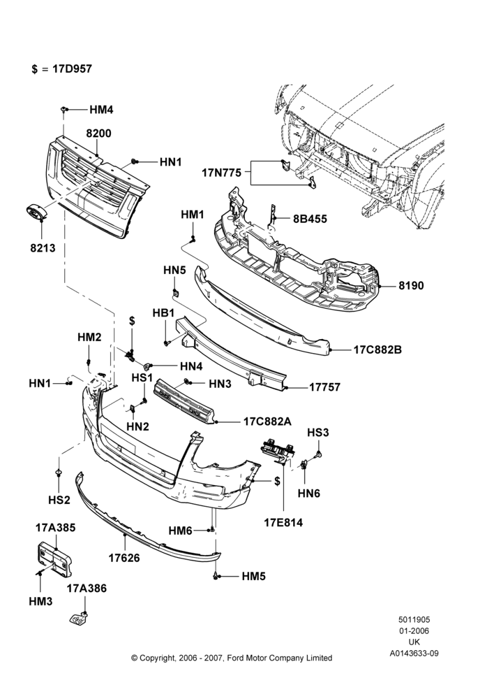 05B - Radiator Grille and Front Bumper, Less Version Packages, Limited; 30/JAN/2006-29/OCT/2010
