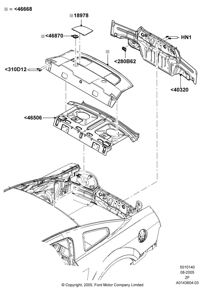 40C - Rear Panels and Rear Package Tray, Coupe; 03/AUG/2005-05/JUN/2006