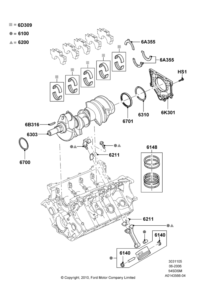 05B - Crankshaft/Pistons and Bearings, 5.4L 4V DOHC EFI S/C ALUM V8 G; 06/JUN/2006-22/MAR/2010