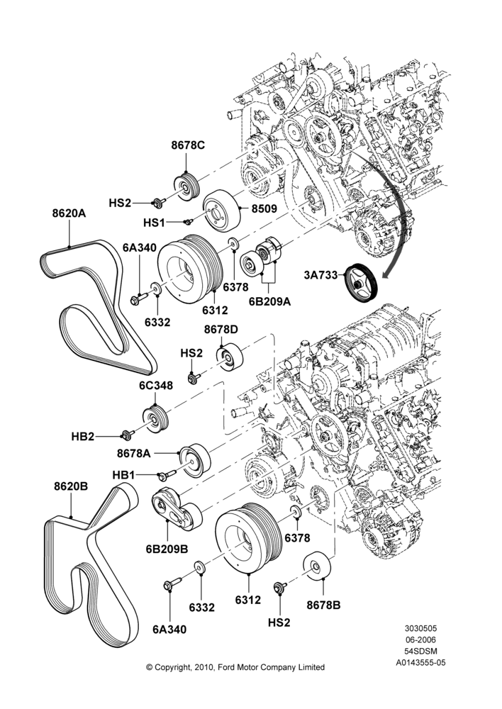 Pulleys and Drive Belts, 5.4L 4V DOHC EFI S/C ALUM V8 G
