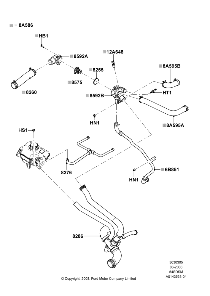 05B - Cooling System Pipes and Hoses, 5.4L 4V DOHC EFI S/C ALUM V8 G; 06/JUN/2006-30/APR/2012