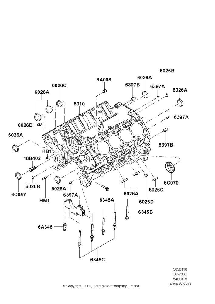 10B - Cylinder Block and Plugs, 5.4L 4V DOHC EFI S/C ALUM V8 G; 06/JUN/2006-26/FEB/2009