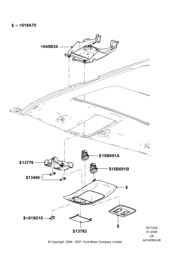 20B - Console - Overhead, With Electric Slide Sunroof, With Mini Overhead Console; 30/JAN/2006-29/OCT/2010