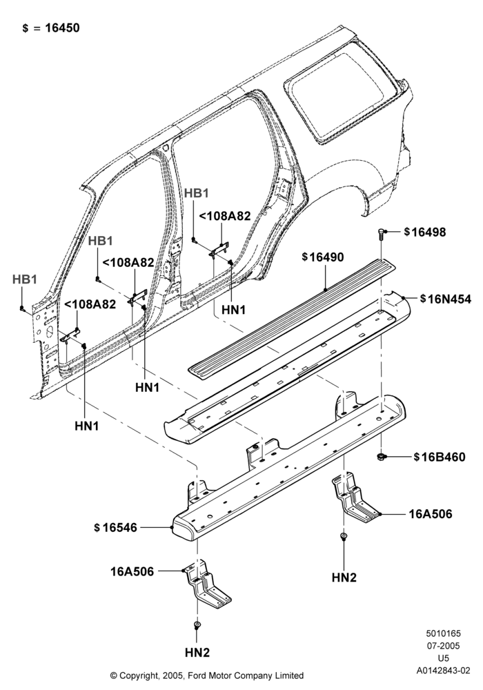 65L - Running Boards/Side Steps, Eddie Bauer, Ford Series, Less Side Auxiliary Step, Limited, Running Boards - Accent Colour, Production Board; 19/JUL/2005-13/AUG/2008