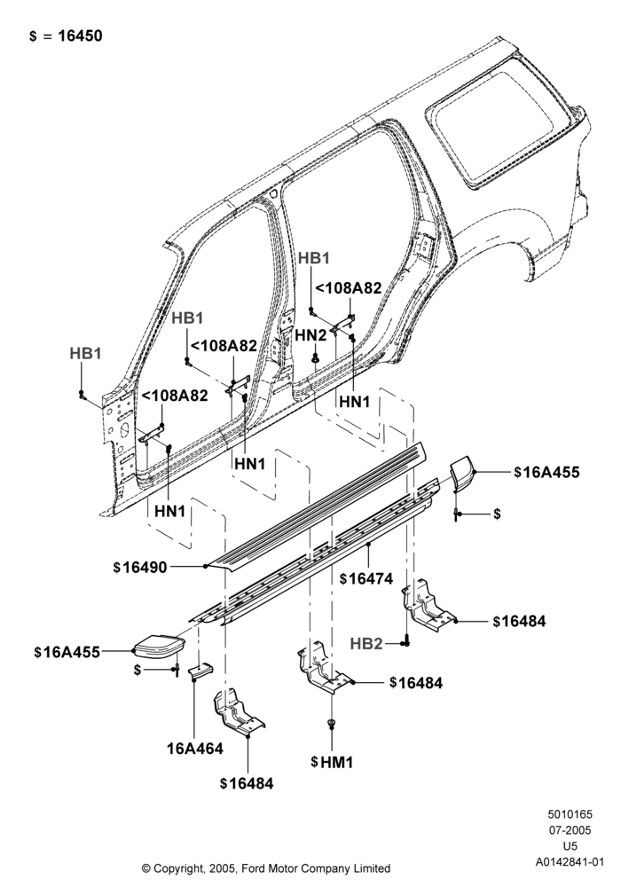 65J - Running Boards/Side Steps, Base, Ford Series, Less Running Boards, Limited, With Side Step Bars, XLT, Production Board; 19/JUL/2005-07/AUG/2006