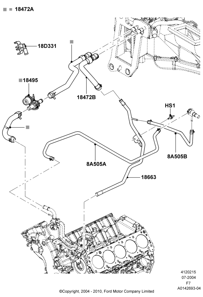 15F - Heater Hoses, 6.8L Gas EFI V10, With High Ambient Temp/Speed Pack; 19/JUL/2004-18/DEC/2006