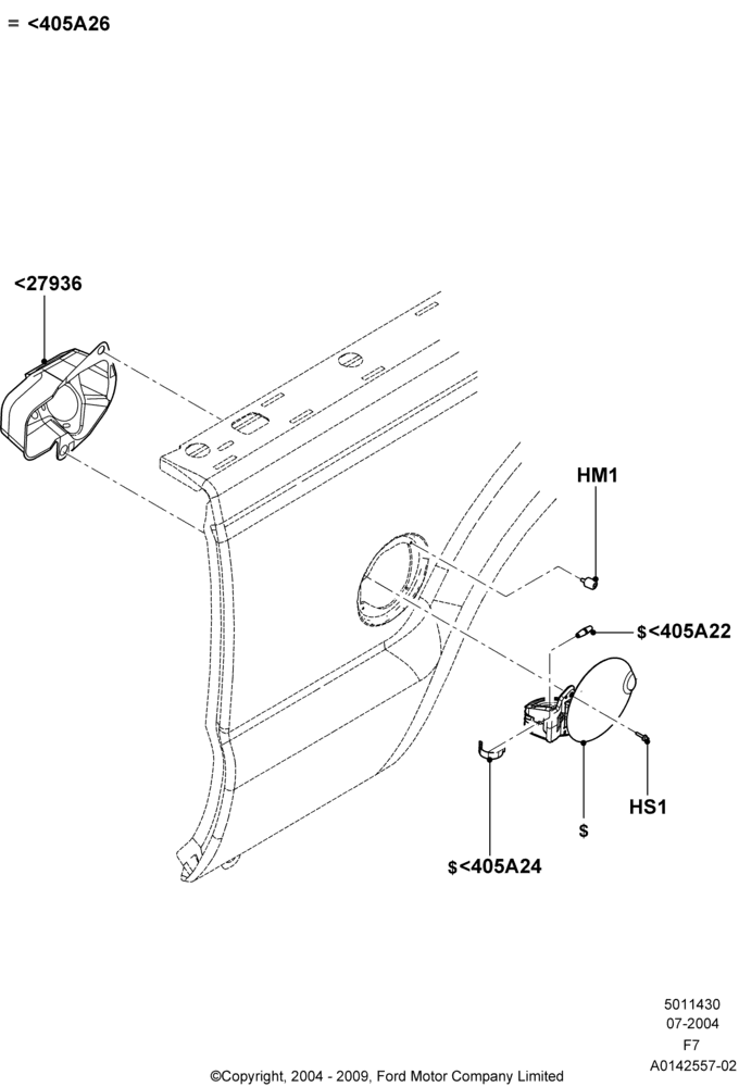 30C - Fuel Tank Filler Door and Controls, With 8' Styleside Box-Steel; 19/JUL/2004-12/FEB/2010