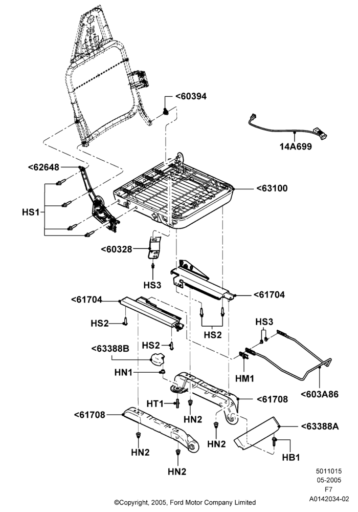 15N - Front Seat Base, Less Fr Seat Integrated Restraints, With 40/20/40 Split Bench Frnt Seat, With Captain Chair Front Seats, With High Back Front Seats, With Pass. 2 Way Manual Seat Adjust; 16/MAY/2005-18/DEC/2006