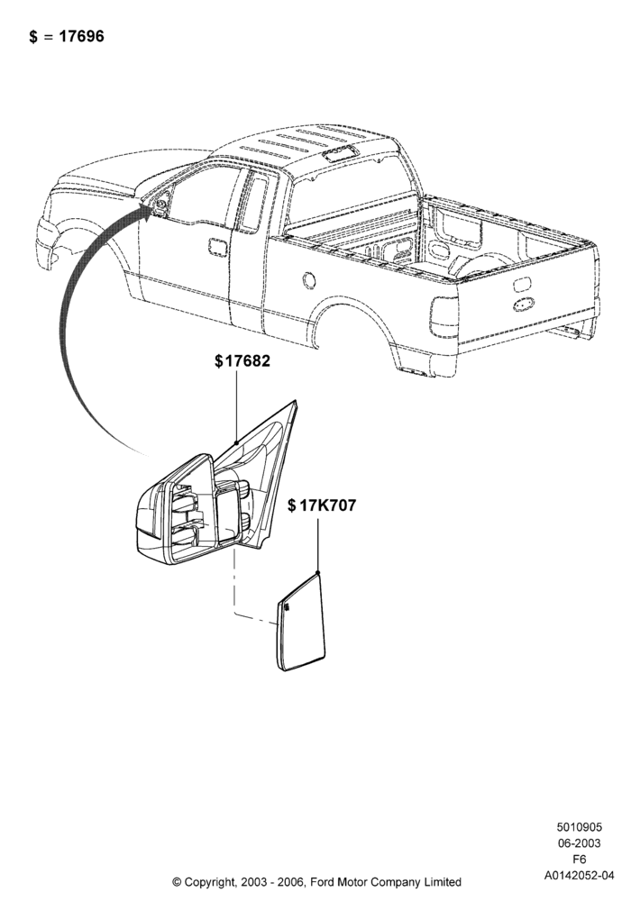 Exterior Rear View Mirror, Ford 150 Series, Accessory, Trailer Tow, Telescoping