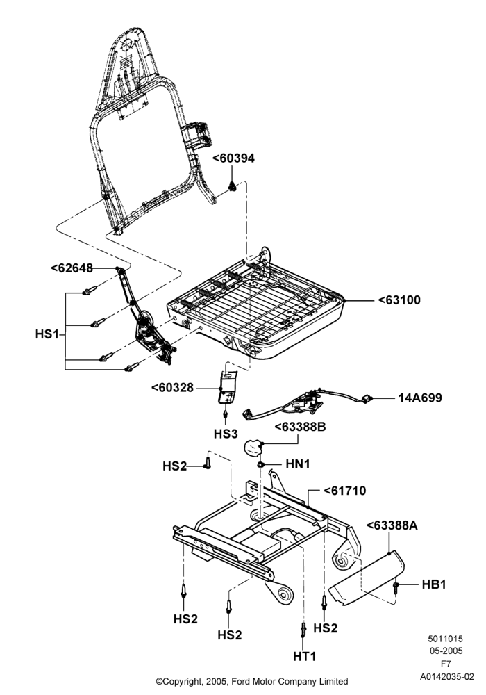 15Q - Front Seat Base, Less Fr Seat Integrated Restraints, With 40/20/40 Split Bench Frnt Seat, With Captain Chair Front Seats, With Pass 6 Way Power Seat Adjuster; 16/MAY/2005-18/DEC/2006