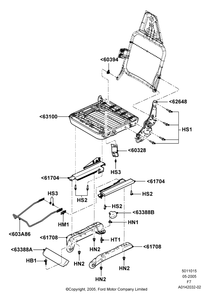 15E - Front Seat Base, Less Fr Seat Integrated Restraints, With 40/20/40 Split Bench Frnt Seat, With Captain Chair Front Seats, With Driver 2 Way Mnl.Seat Adjuster, With High Back Front Seats; 16/MAY/2005-18/DEC/2006