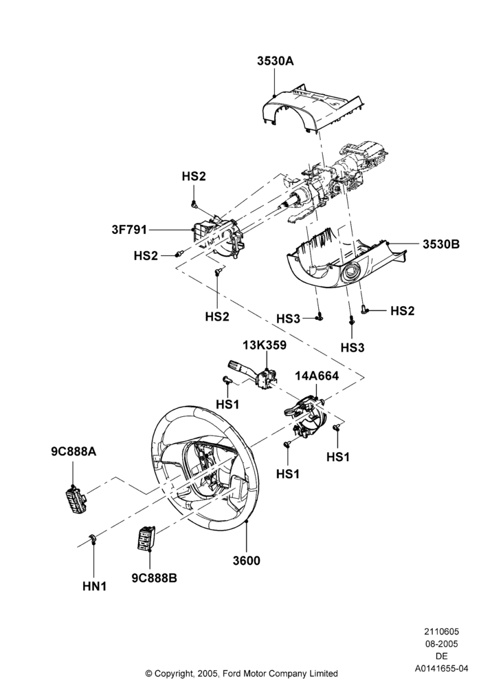 05B - Steering Wheel, Mercury Division Derivative; 01/AUG/2005-02/JUN/2008