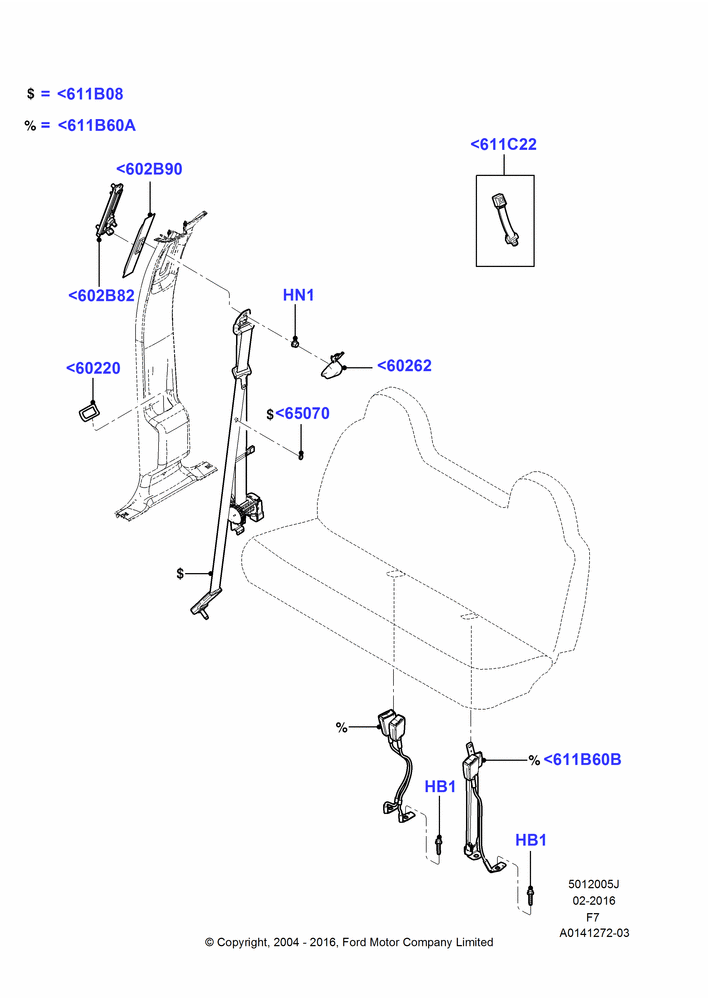 05J - Front Seat Belts, Bench Type Front Seat, Crew Cab; 19/JUL/2004-18/DEC/2006
