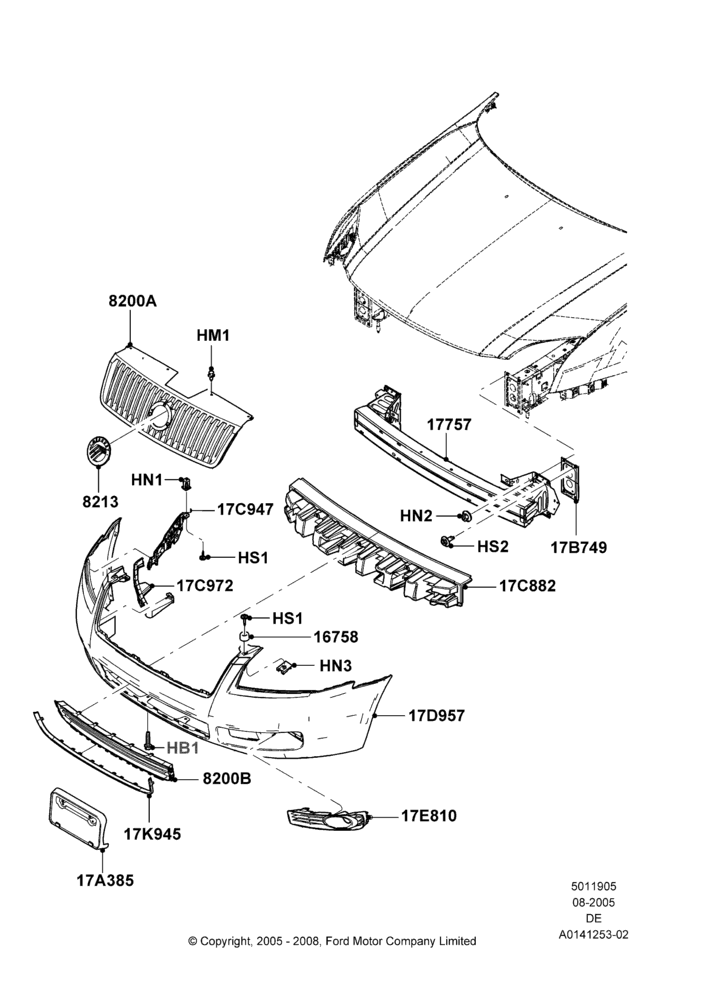 05C - Radiator Grille and Front Bumper, Mercury Division Derivative; 01/AUG/2005-04/FEB/2009