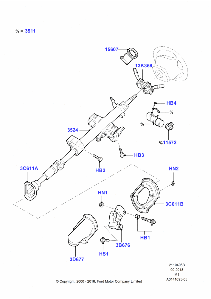 05B - Steering Column, All LHD Territories; 22/DEC/2003-01/MAY/2006
