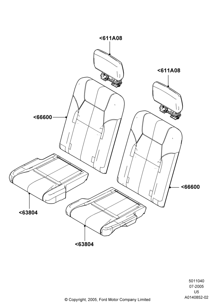 40P - Rear Seat Covers, With Third Row Power Folding Seat; 19/JUL/2005-25/JUN/2007