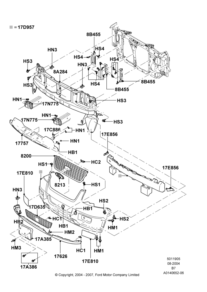 05D - Radiator Grille and Front Bumper, Eddie Bauer, Limited; 02/AUG/2004-02/AUG/2006