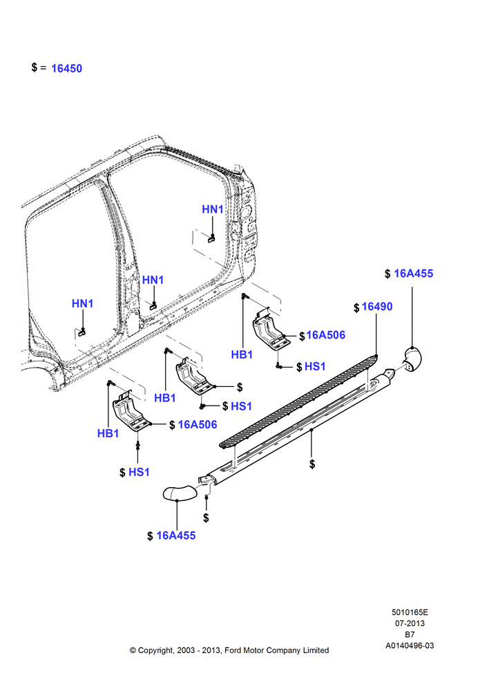 65E - Running Boards/Side Steps, NBX Package, XLT; 04/AUG/2003-02/AUG/2006