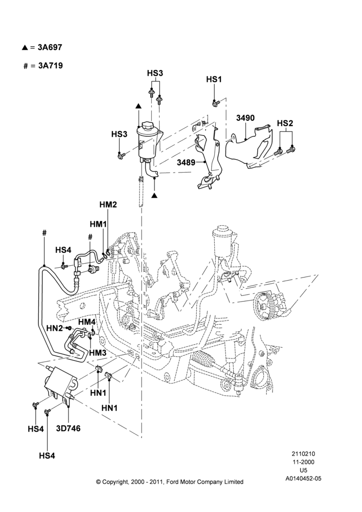 10C - Supply & Return Hoses - Power Strg, 4.0L V6 12V SOHC EFI, RHD 4WD (PTD); 13/NOV/2000-19/JUL/2005