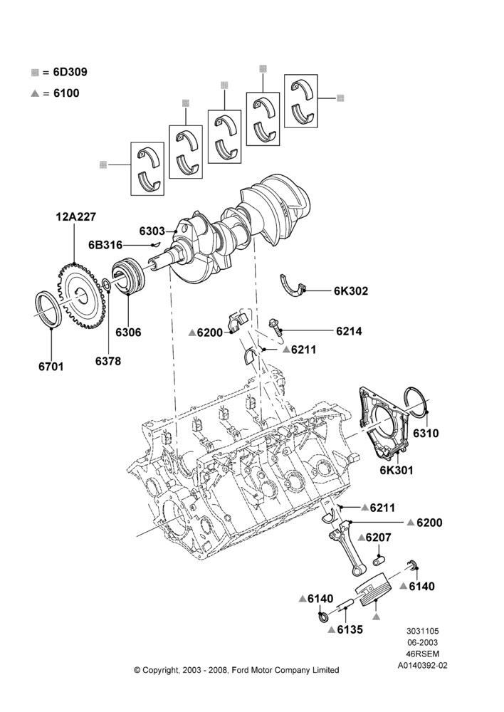 05D - Crankshaft/Pistons and Bearings, Windsor 4.6 SOHC EFI; 02/JUN/2003-23/AUG/2004