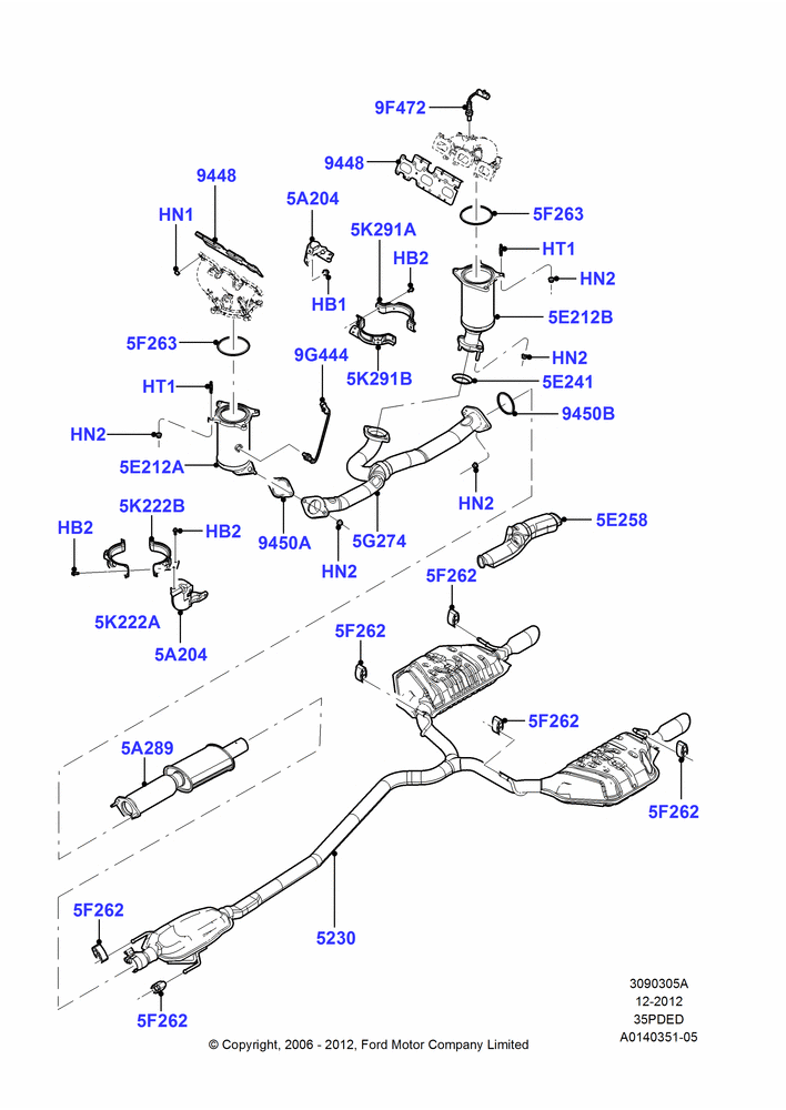 05A - Exhaust System, 3.5L 4V DOHC VCT SMPI V6 Gas; 30/AUG/2006-29/JUL/2012