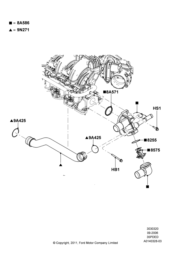 20A - Thermostat/Housing & Related Parts, 3.5L 4V DOHC VCT SMPI V6 Gas; 30/AUG/2006-29/JUL/2012
