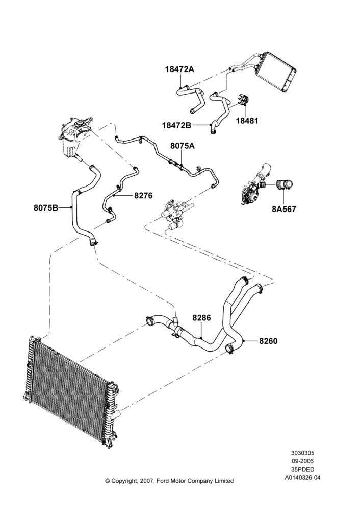 05A - Cooling System Pipes and Hoses, 3.5L 4V DOHC VCT SMPI V6 Gas; 30/AUG/2006-29/JUL/2012