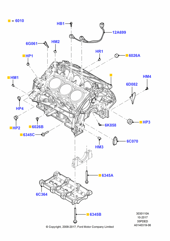 10A - Cylinder Block and Plugs, 3.5L 4V DOHC VCT SMPI V6 Gas; 30/AUG/2006-29/JUL/2012