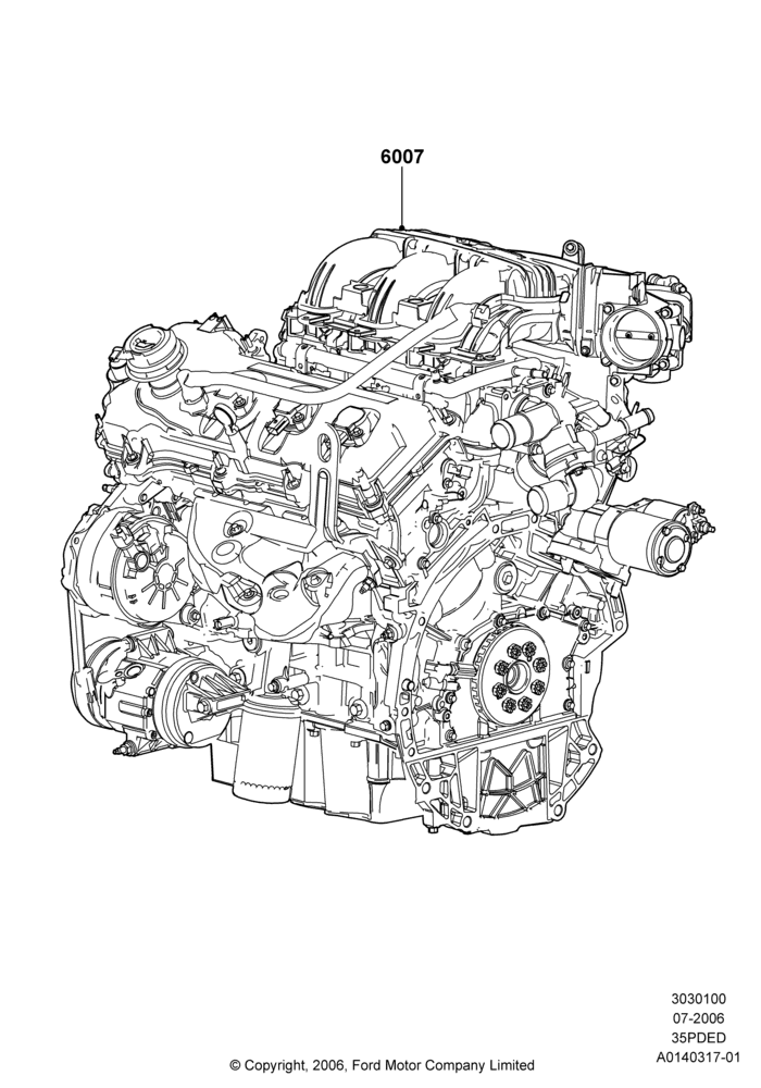 00A - Engine Assy Fully Dressed, 3.5L 4V DOHC VCT SMPI V6 Gas; 30/AUG/2006-29/JUL/2012