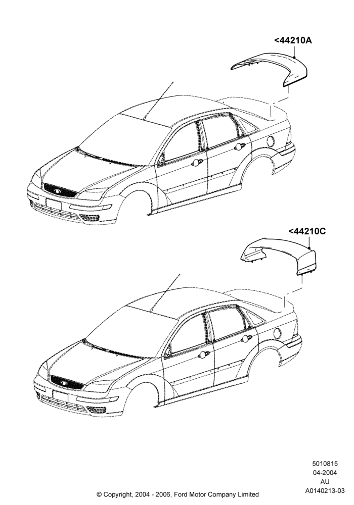 15F - Spoiler and Related Parts, 4 Door Sedan, Less Spoiler, Accessory; 05/APR/2004-27/AUG/2007
