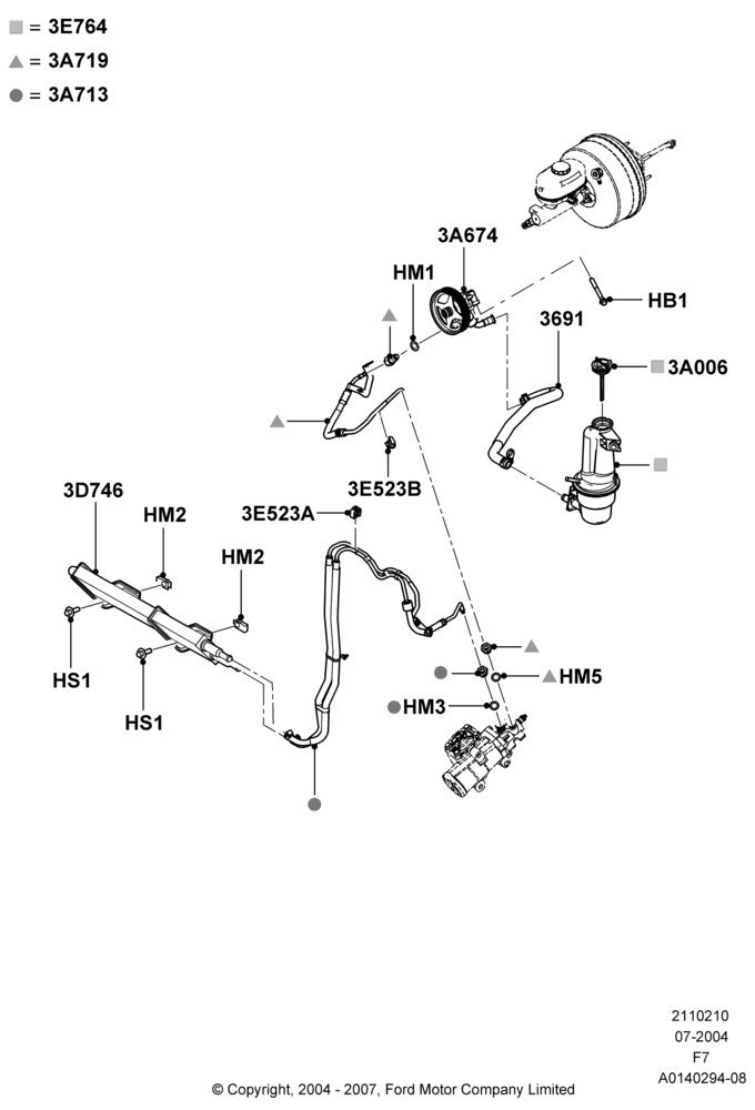 10B - Supply & Return Hoses - Power Strg, Power 4-Wheel Disc Vacuum Boost; 19/JUL/2004-18/DEC/2006