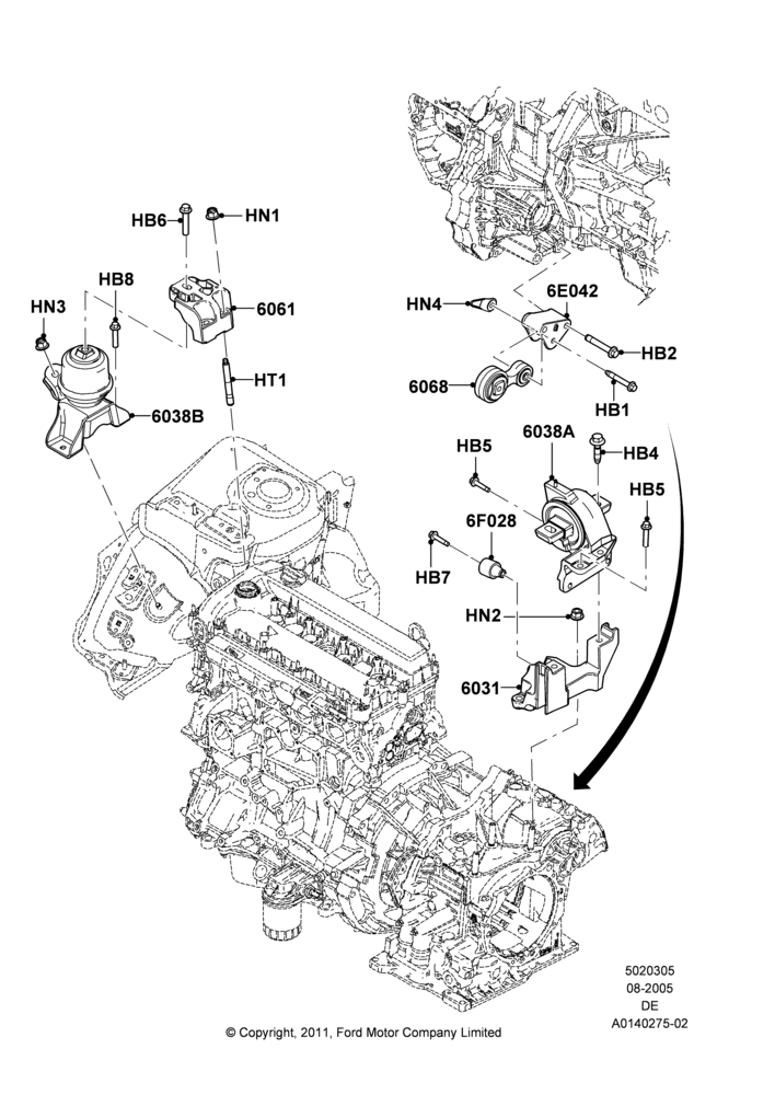 05B - Engine Mounting, Automatic Transmission, 2.3L Duratec-HE (145PS) - MI4; 01/AUG/2005-04/FEB/2009