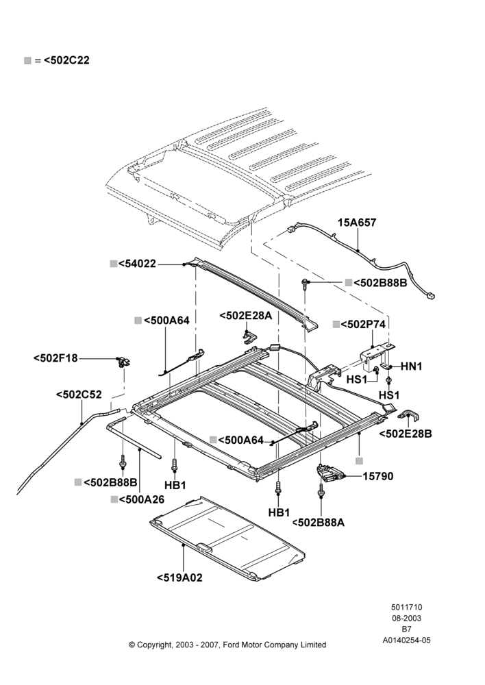 10C - Sliding Roof Mechanism and Controls, Power Tilt/Slide Sun Roof, Production Installed; 04/AUG/2003-02/AUG/2006