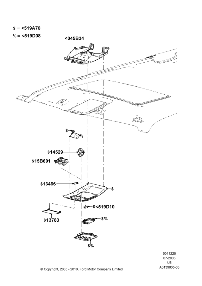 20H - Console - Overhead, Less Aux Overhead Heater And A/C, With Electric Slide Sunroof; 19/JUL/2005-16/DEC/2010