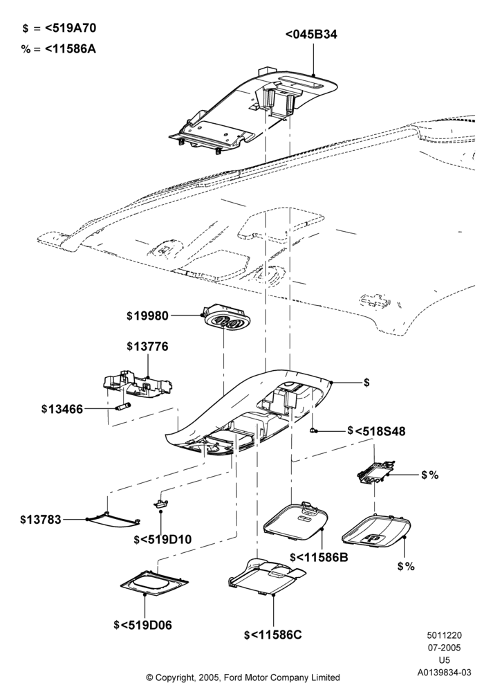 20L - Console - Overhead, Less Sun Roof, With Aux Overhead Heater And A/C; 19/JUL/2005-16/DEC/2010