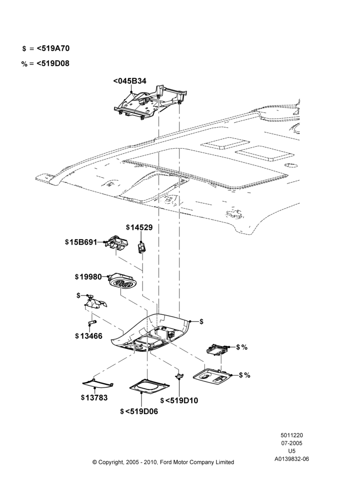 20J - Console - Overhead, With Aux Overhead Heater And A/C, With Electric Slide Sunroof; 19/JUL/2005-16/DEC/2010