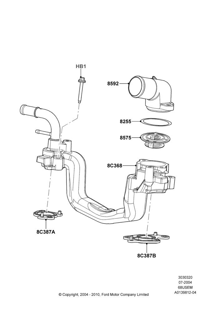 20A - Thermostat/Housing & Related Parts, 6.8L Gas EFI V10; 19/JUL/2004-12/FEB/2010