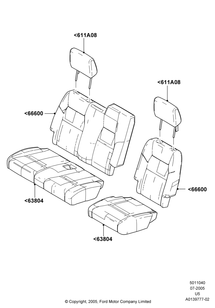 40N - Rear Seat Covers, Sec Row 60/40 (3 P)-Easy Entry; 19/JUL/2005-25/JUN/2007