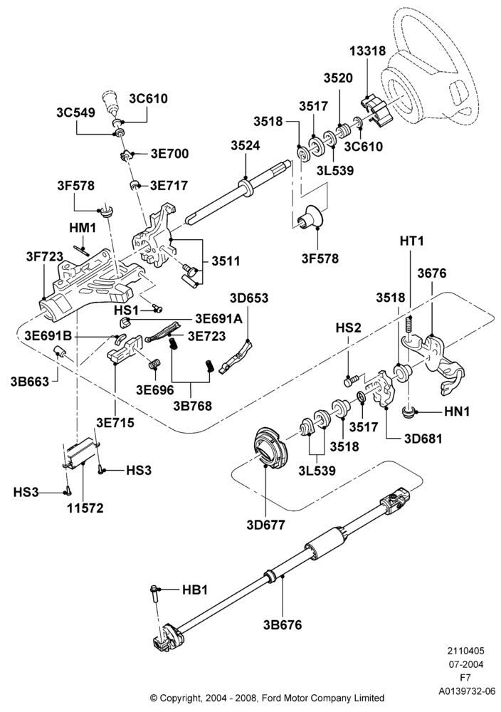 05D - Steering Column, Automatic Transmission, With Fixed Steering Column; 19/JUL/2004-18/DEC/2006