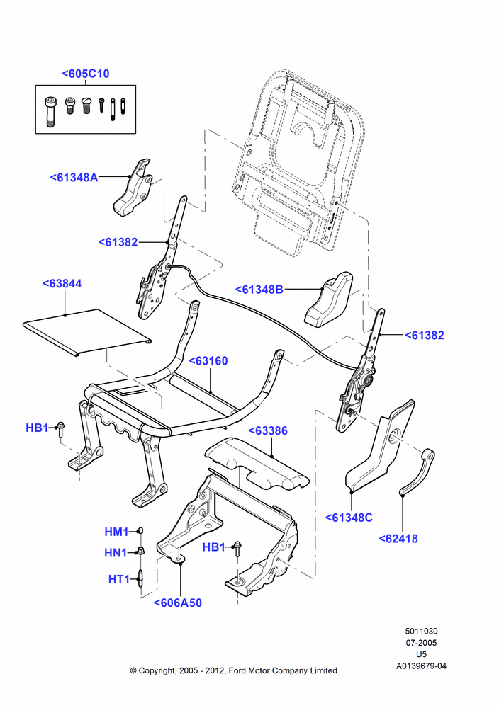30R - Rear Seat Base, 2nd Row 60/40 (3 P) Folding Seat, 40% Seat, LH; 19/JUL/2005-16/DEC/2010